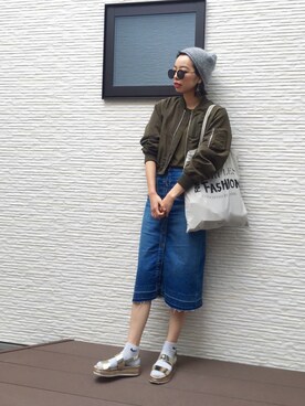 「Ameri（アメリ）のアイテム（MA-1）」を使った、kirinさん（レディース・173cm）の春コーディネート