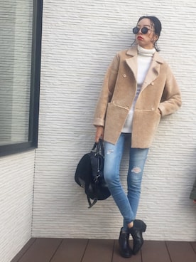 「AMERI」｜「アイテム（ムートンコート）」を使った、kirinさん（レディース・173cm）の冬コーディネート