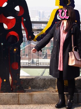 「GUCCI（グッチ）のアイテム（マフラー、ピンク系）」を使った、Hanuruさん（レディース・156cm）の冬コーディネート