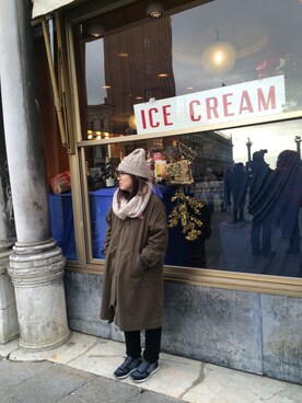 「KBF（ケイビーエフ）のKBF　ボーイフレンドコート（その他アウター、グリーン系）」を使った、Hanuruさん（レディース・156cm）の冬コーディネート