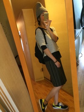 「ぺプラムトップス」｜「アイテム（ニットキャップ/ビーニー）」を使った、mtyさん（レディース・166cm）の秋コーディネート