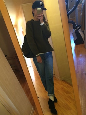 「ロゴ」｜「アイテム（ブーティ）」を使った、mtyさん（レディース・166cm）の秋コーディネート