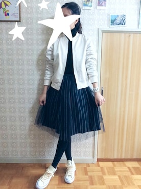 「黒タートルネック」｜「アイテム（ブルゾン）」を使った、mtyさん（レディース・166cm）の冬コーディネート