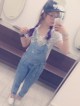 「アイテム（サロペット/オーバーオール）」を使った、ぱぱちゃんさん（レディース・163cm・10代）の夏コーディネート