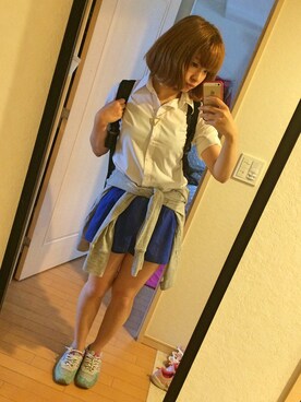 「ジャパンブルー」｜「アイテム（マウンテンパーカー）」を使った、reinaaaさん（レディース・158cm）の夏コーディネート