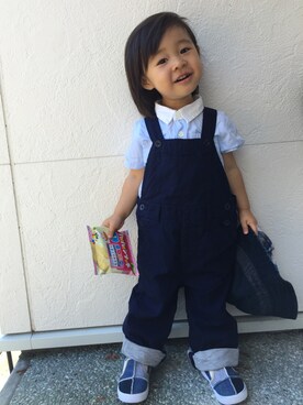 「ブルー」｜「アイテム（サロペット/オーバーオール）」を使った、Leeさん（キッズ・80cm）の秋コーディネート