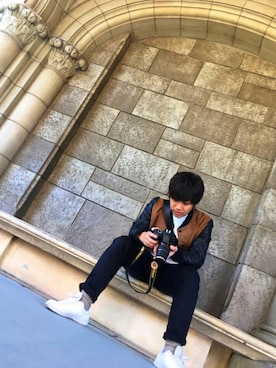 「ディズニーランド」｜「アイテム（スタジャン）」を使った、ひろみな(HiroMina)さん（メンズ・166cm）の秋コーディネート