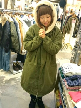 「CUBE SUGAR（キューブシュガー）のアイテム（その他アウター）」を使った、charkoさん（レディース・152cm）の秋コーディネート