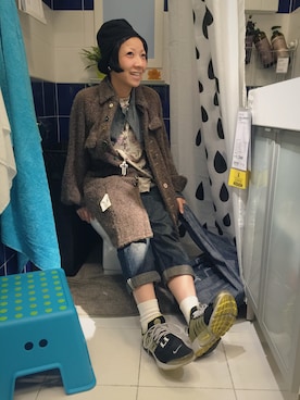 「UNDERCOVER（アンダーカバー）のアイテム（ピーコート）」を使った、上野放鬆さん（レディース・150cm）の冬コーディネート