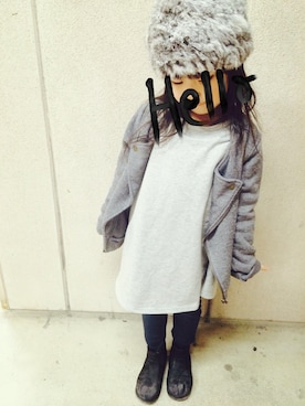 「アイテム（ライダースジャケット）」を使った、sa.さん（キッズ・110cm）の冬コーディネート