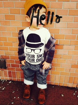 「スウェット×シャツ」｜sa.さん（キッズ・80cm）の冬コーディネート