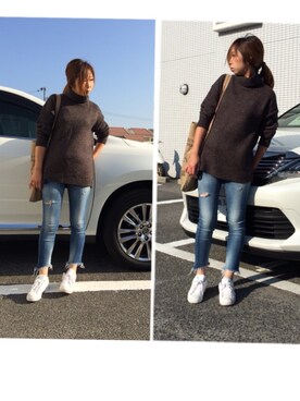 「Ungrid（アングリッド）のフレイドヘムストスリ（デニムパンツ）」を使った、nonk27さん（レディース・161cm）の秋コーディネート