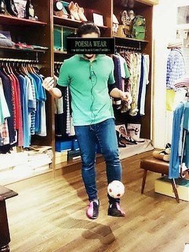 「アイテム（ポロシャツ、グリーン系）」を使った、POESIA－Mas－さん（メンズ・170cm）の夏コーディネート