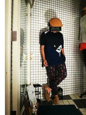 「POESIA WEAR（ポエジィア　ウエア）のPOESIA WEAR /裾リブパンツ[Original Textile]（その他パンツ、ブルー系）」を使った、POESIA－Mas－さん（メンズ・170cm）の春コーディネート