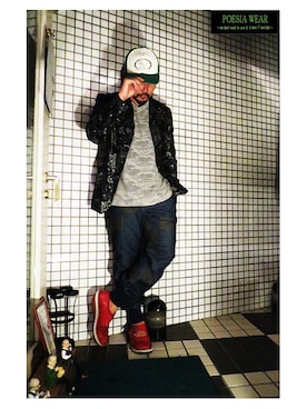 「パッチワークパンツ」｜POESIA－Mas－さん（メンズ・170cm）の夏コーディネート