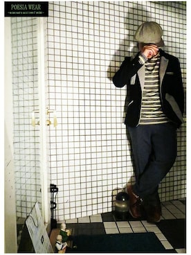 「POESIA WEAR（ポエジィア　ウエア）の[POESIA WEAR]Original Jacket（テーラードジャケット、ブラック系）」を使った、POESIA－Mas－さん（メンズ・170cm）の秋コーディネート