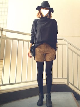 「ツバ広ハット」｜「アイテム（ブーティ）」を使った、naoさん（レディース・166cm）の冬コーディネート