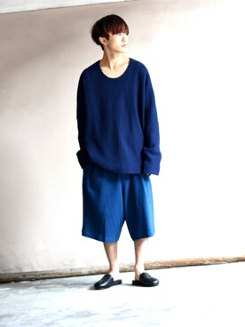 「my beautiful landlet（マイビューティフルランドレット）のアイテム（サンダル）」を使った、東端さん（メンズ・165cm）の秋コーディネート