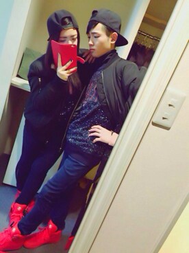 「お揃いコーデ」｜「アイテム（キャップ）」を使った、ヤマトさん（メンズ・165cm）の春コーディネート