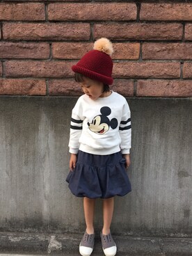 「韓国子供服himawariのアイテム（スウェット、ホワイト系）」を使った、himawariさん（キッズ・100cm）の秋コーディネート