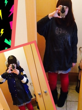 「シャツワンピ」｜「アイテム（スタジャン）」を使った、emiさん（レディース・163cm）の冬コーディネート