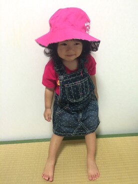 「abcd（ナシ）のアイテム（オールインワン・サロペット）」を使った、ぺぺさん（キッズ・80cm）の夏コーディネート