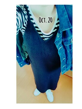 「ボーダー×デニム」｜「アイテム（ジャケット/アウター）」を使った、moeさん（レディース・161cm）の秋コーディネート