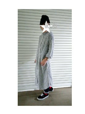 「NET（ネット）のアイテム（シャツワンピース）」を使った、moeさん（レディース・161cm）の秋コーディネート