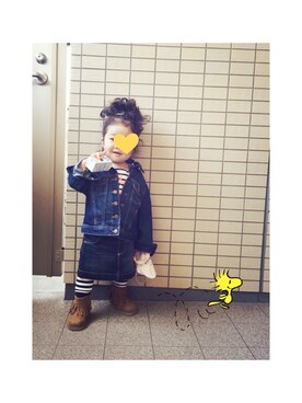 「1歳半」｜「アイテム（デニムジャケット）」を使った、haruharuさん（キッズ・70cm）の秋コーディネート