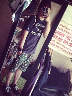 「Supreme （シュプリーム）の古着（キャップ、ブラック系）」を使った、kazikaziさん（メンズ・164cm）の夏コーディネート