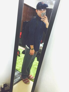 「UNIQLO（ユニクロ）のアイテム（シャツ/ブラウス、ブルー系）」を使った、kazikaziさん（メンズ・164cm）の春コーディネート