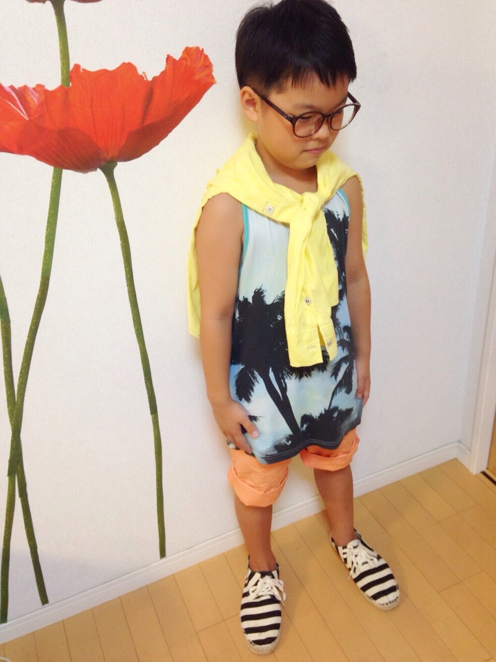 「夏、夏コーデ、summer、ZARA、ZARA KIDS、GAP、夏休み、ダテメガネ」｜「ZARAのアイテム（タンクトップ、ブルー系）」を使った、あっこさん（キッズ・140cm）の夏コーディネートの1枚目の写真