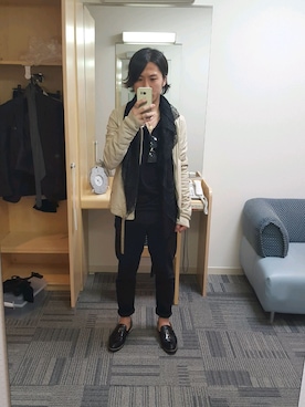 「スタッズベルト」｜「アイテム（ブルゾン）」を使った、Ryohsukeさん（メンズ・169cm）の春コーディネート