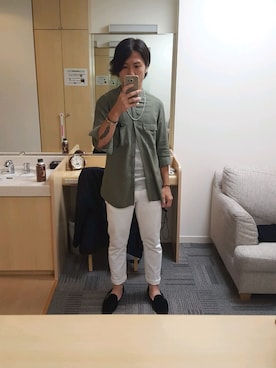 「ノーカラーシャツ」｜「アイテム（バレエシューズ）」を使った、Ryohsukeさん（メンズ・169cm）の夏コーディネート