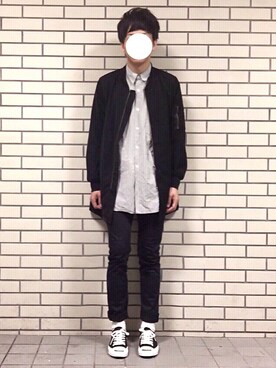 「Fafattのアイテム（ブルゾン、ブラック系）」を使った、naokiさん（メンズ）の春コーディネート