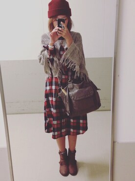 「MAJESTIC LEGON（マジェスティックレゴン）のアイテム（ポンチョ）」を使った、Sayaka Nozakiさん（レディース・160cm）の秋コーディネート