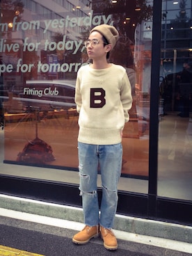 「BEAMS（ビームス）のアイテム（ブーツ）」を使った、東 将平さん（メンズ・163cm）の秋コーディネート