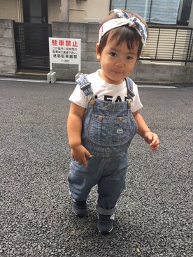 「アイテム（サロペット/オーバーオール、ブルー系）」を使った、　　akiko_myclozetteさん（キッズ・90cm）の秋コーディネート