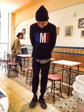 「A.P.C.（アーペーセー）のアイテム（ニットキャップ/ビーニー）」を使った、Riku Ishiharaさん（メンズ・176cm）の春コーディネート