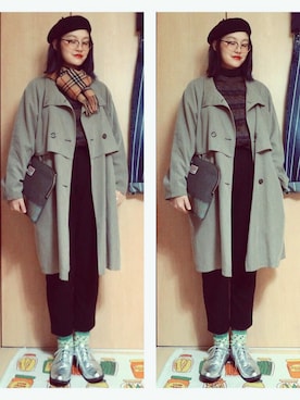 「アイテム（クラッチバッグ、グレー系）」を使った、yumaさん（レディース・165cm）の冬コーディネート