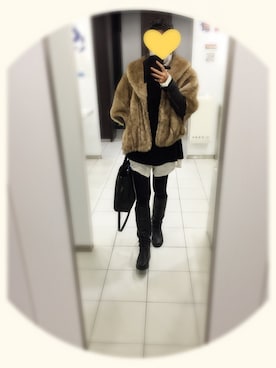 「カシミヤ」｜「アイテム（ライダースジャケット）」を使った、えりかさん（レディース・162cm）の冬コーディネート