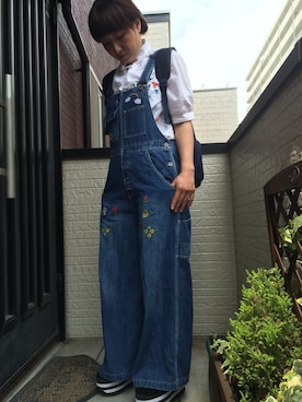 「チャイナシャツ」｜「アイテム（オールインワン・サロペット）」を使った、さっきんさん（レディース・153cm）の春コーディネート