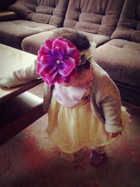 「アイテム（その他ベビー用品、パープル系）」を使った、yunoさん（キッズ・70cm）の春コーディネート