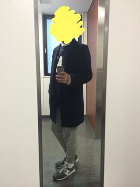 「MK MICHEL KLEIN HOMME （エムケーミッシェルクランオム）のアイテム（ステンカラーコート）」を使った、Tさん（メンズ・174cm）の冬コーディネート