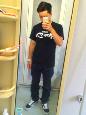 「cassettepunch.（カセットパンチ）のアイテム（トップス）」を使った、猿の優さん（メンズ・164cm）の夏コーディネート