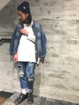 「リメイクデニム」｜「アイテム（ブルゾン）」を使った、伊藤 大祥さん（メンズ・165cm）の春コーディネート