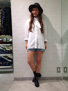 「rag & bone（ラグアンドボーン）のアイテム（帽子）」を使った、endoさん（レディース・155cm）の夏コーディネート