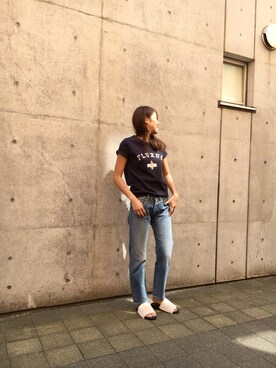 「TODAYFUL（トゥデイフル）のJAKE'sデニム（デニムパンツ）」を使った、sudo shihoさん（レディース・168cm）の秋コーディネート