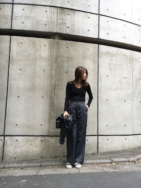 「TODAYFUL（トゥデイフル）のアイテム（ライダースジャケット）」を使った、sudo shihoさん（レディース・168cm）の秋コーディネート