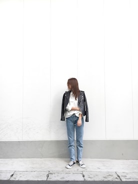 「TODAYFUL（トゥデイフル）のアイテム（ライダースジャケット）」を使った、sudo shihoさん（レディース・168cm）の秋コーディネート